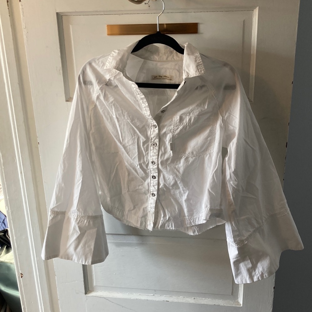 NWOT Free People cropped white button down with bell sleeves size XS